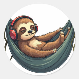 Introvert Sloth Noise Cancelling Headphones - Feed Classic Round Sticker