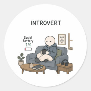 Introvert Social Battery 1% Funny Introvert Meme Classic Round Sticker
