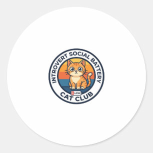 Introvert Social Battery Cat Cute Kitty Design - I Classic Round Sticker