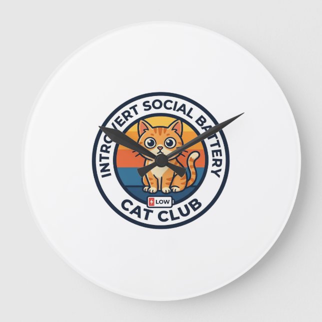 Introvert Social Battery Cat Cute Kitty Design - I Large Clock (Front)