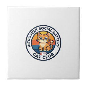 Introvert Social Battery Cat Cute Kitty Design - I Tile