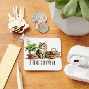 Introvert survival kit (Cat,plant,coffee,books) Key Ring