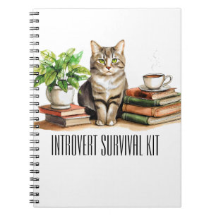 Introvert survival kit (Cat,plant,coffee,books) Notebook