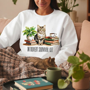 Introvert survival kit (Cat,plant,coffee,books) Sweatshirt