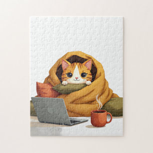 Introvert Survival Mode Cat Blanket Fort Laptop St Jigsaw Puzzle
