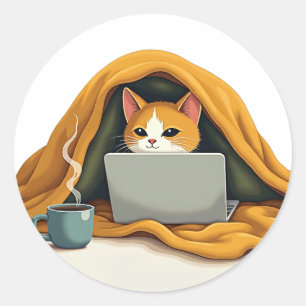 Introvert Survival Mode Cat Blanket Fortress Humou Classic Round Sticker