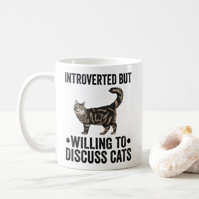 Introverted But Willing To Discuss Cats Maine Coon Coffee Mug (With Donut)