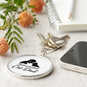 Introverted Cat Dad Vintage Silhouette Minimalist  Key Ring