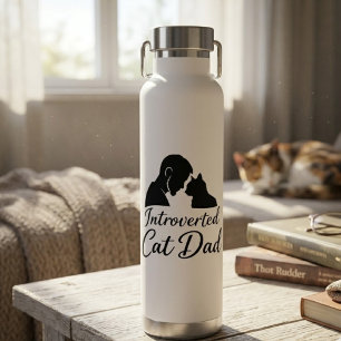 Introverted Cat Dad Vintage Silhouette Minimalist Water Bottle