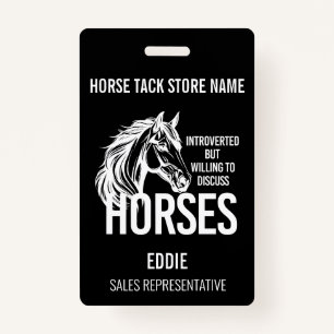 Introverted horses funny tack store sales ID badge