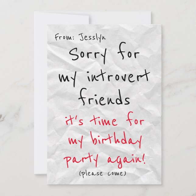 Introvert's Birthday Invitation - Funny Invitation (Front)