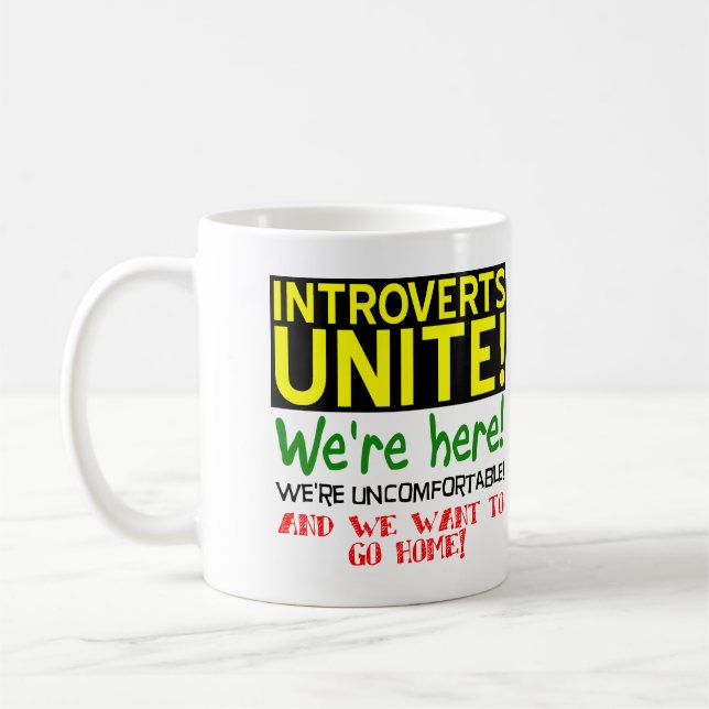 Introverts Unite Funny Mug or Travel Mug (Left)