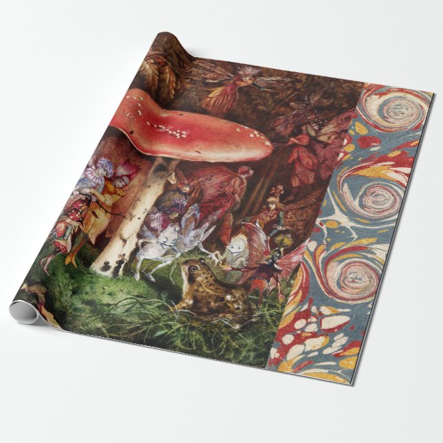 INTRUDER Frog and Fairies Under Red Mushroom Magic Wrapping Paper (Unrolled)