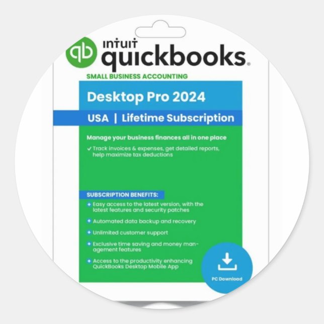 Intuit Quickbooks Desktop Pro Edition 2024 For 3 U Classic Round Sticker (Front)