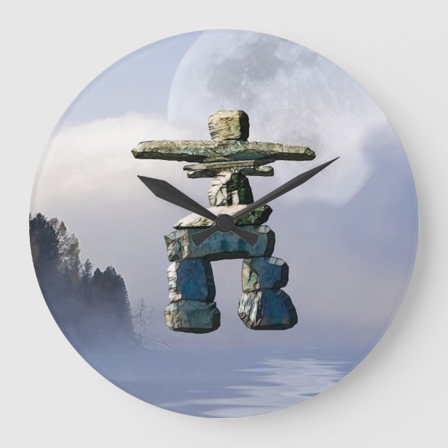 Inuit Inukshuk & Wilderness Moon Art Clock (Front)