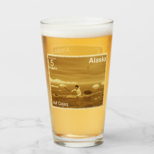 Inuit Kayak - Sepia - Alaska Postage Glass