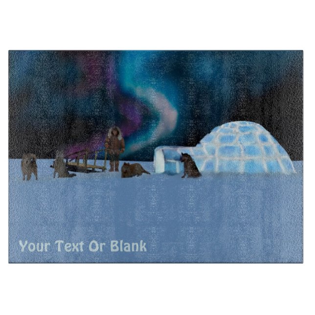 Inuit Man, Igloo, And Dog Team Cutting Board (Front)