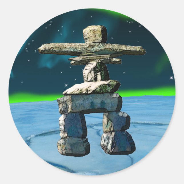 Inukshuk Native American Spirit Stones Classic Round Sticker (Front)