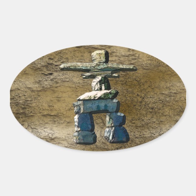 Inukshuk Native American Spirit Stones Oval Sticker (Front)