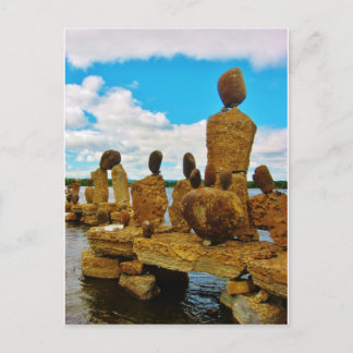 Inukshuk stone river sculptures postcard