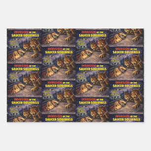 Invasion of the Saucer Squirrels Wrapping Paper Sheet