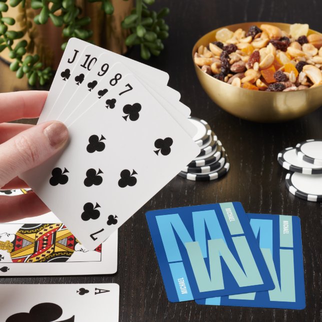 inverted 2-tone blue Monogram initial & name Playing Cards (In Situ)