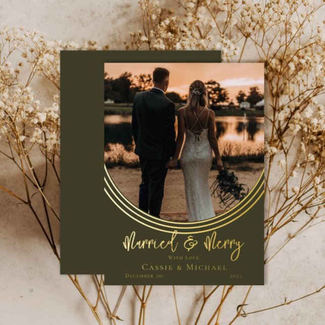 Inverted Arch Photo Wedding Married and Merry Foil Holiday Card (Creator Uploaded)