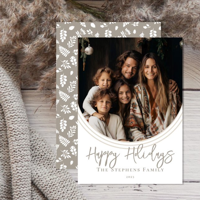 Inverted Arch Trendy Happy Holidays Photo Holiday Card (Simple and classy, modern photo trendy script text "Happy Holidays" design with inverted arch.)