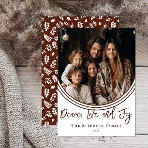 Inverted Arch Trendy Peace, Love and Joy Photo Holiday Card