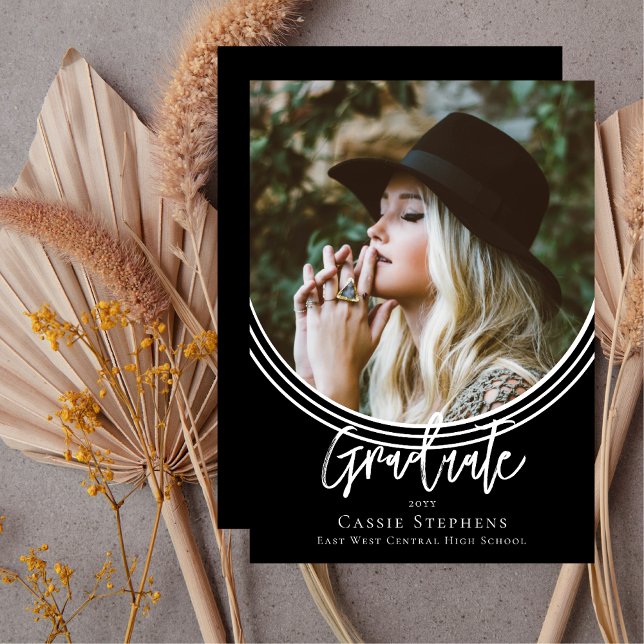 Inverted Arch Trendy Script Graduate Photo  Invitation (Inverted Arch Trendy Script "Graduate" One Photo Graduation Announcement - BW - Print | Digital)