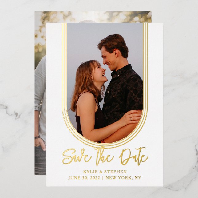 Inverted Arch Two Photo Wedding Save the Date (Front/Back)