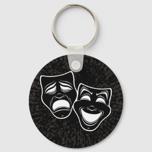 Inverted Black And White Comedy And Tragedy Masks Key Ring