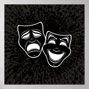 Inverted Black And White Comedy And Tragedy Masks Poster
