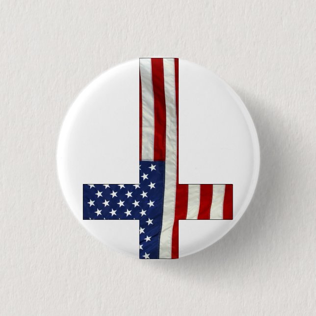 Inverted Cross America 3 Cm Round Badge (Front)
