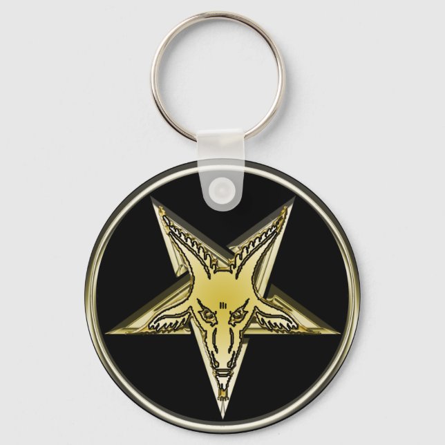 Inverted Pentagram with Golden Goat Head Key Ring (Front)