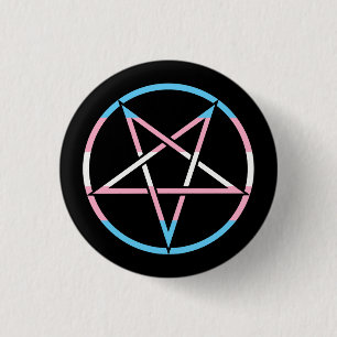 Inverted transgender flag pentagram 3 cm round badge