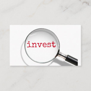 Invest Text Under Magnifying Glass Business Card