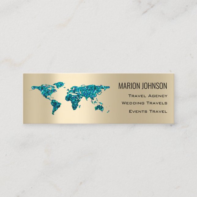 Investments Finance Travelling Blog World Map Gold Mini Business Card (Front)