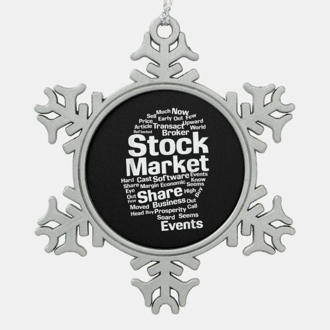 Investor Stock Market Words Head Snowflake Pewter Christmas Ornament (Front)