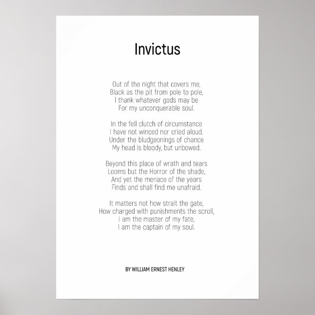 Invictus By William Ernest Henley Poster (Front)