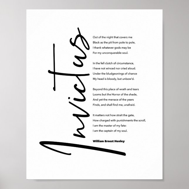 Invictus Poem by Henley in Modern Black Script Poster (Front)
