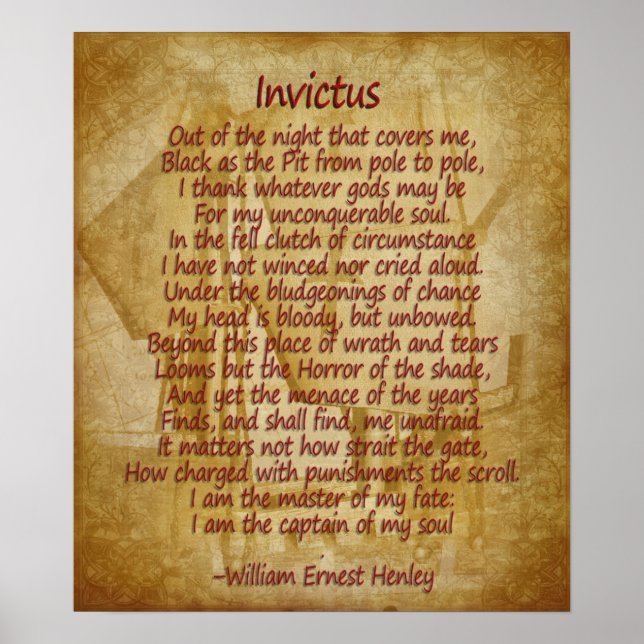 Invictus, poem on parchment look background poster (Front)