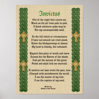 Invictus, Victorian poem Celtic Knots and crosses Poster