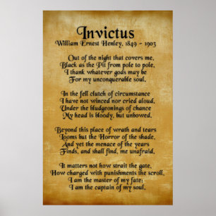"Invictus", Victorian poem on parchment Poster