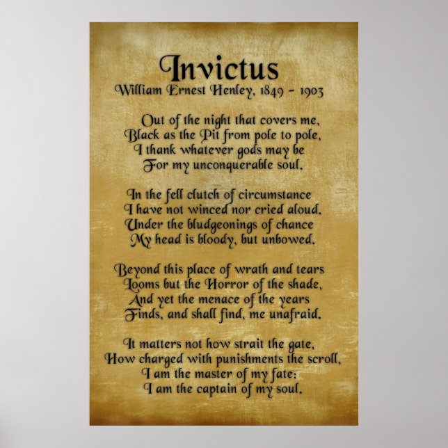 "Invictus", Victorian poem on parchment Poster (Front)