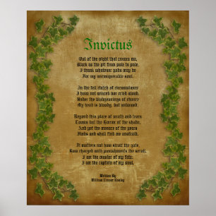 Invictus, Victorian poem on parchment with ivy Poster