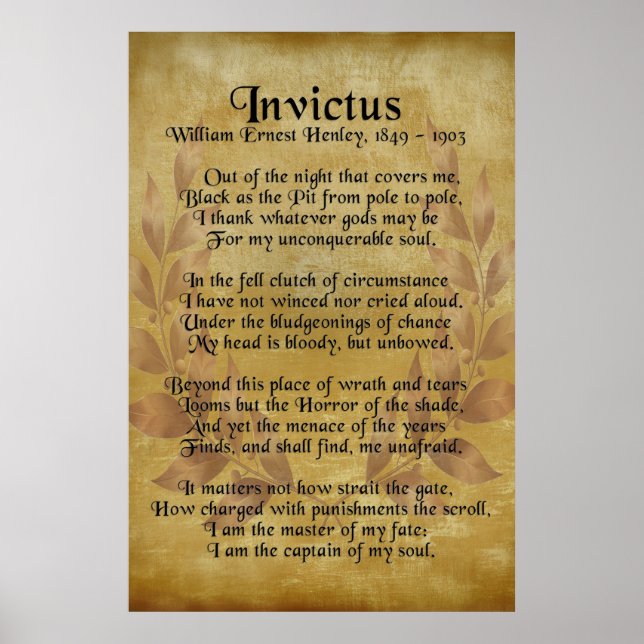 "Invictus", Victorian poem parchment laurel wreath Poster (Front)