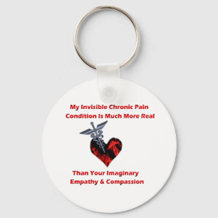 Invisible Chronic Pain Red Heart Key Ring