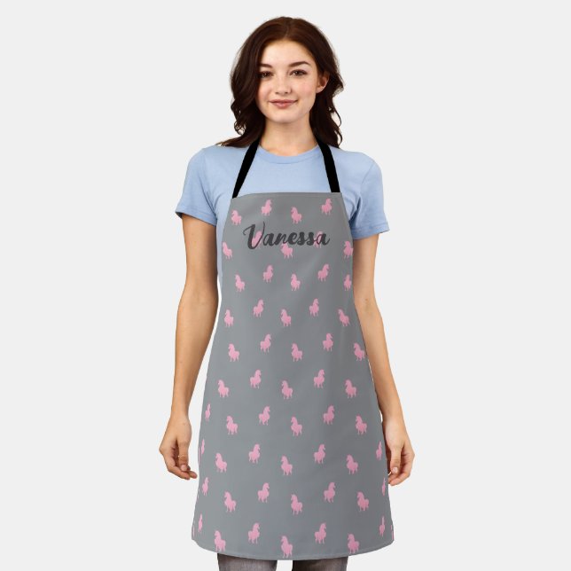 Invisible Pink Unicorn on Grey Apron (Worn)