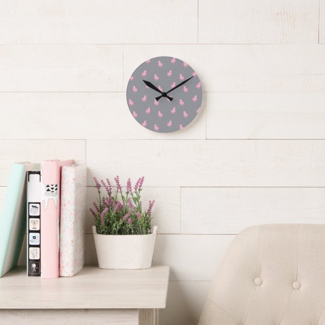 Invisible Pink Unicorn on Grey Round Clock (Reading Room)